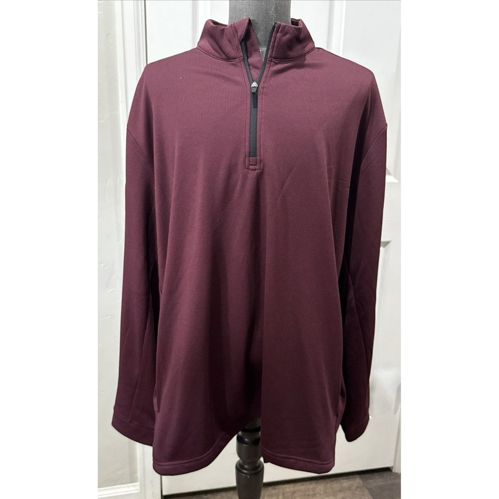 Ben Hogan Mens Burgundy Long Sleeve Micro Jacquard 1/4 Zip Golf Shirt- 2XL New
